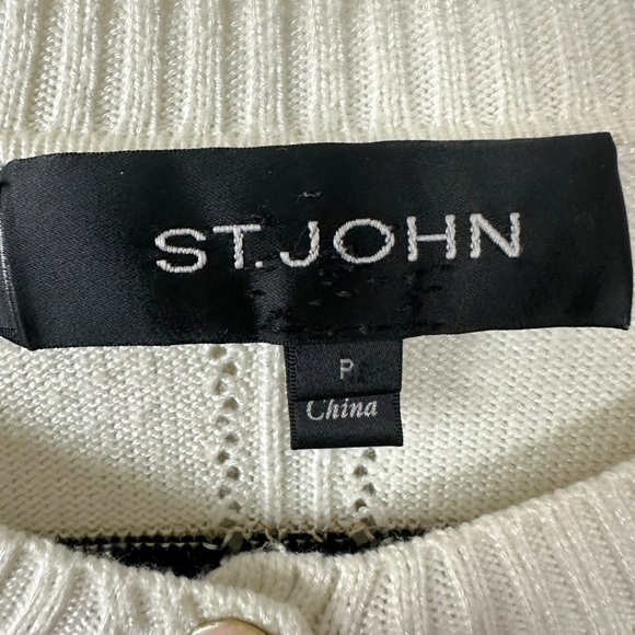 St. John Wool Cashmere Cardigan Sweater Set Black White Gold Stripe Size Small - Picture 12 of 16